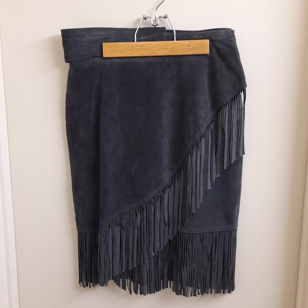 Genuine suede fringe skirt